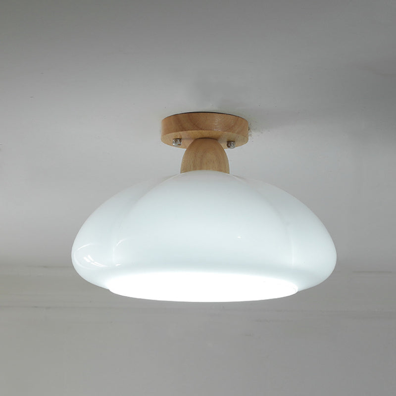 Hailie Modern Ronde LED Plafondlamp Glas Hout Slaapkamer Woonkamer