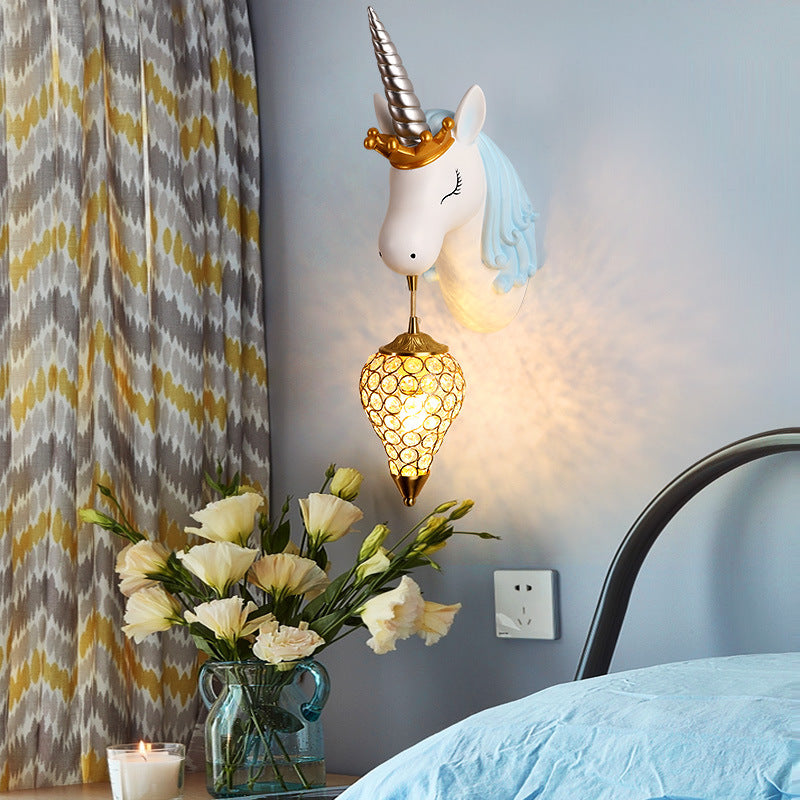 Minori Design Eenhoorn LED Wandlamp Hars Wit/Goud Slaap/Kinder/Woon/Eetkamer