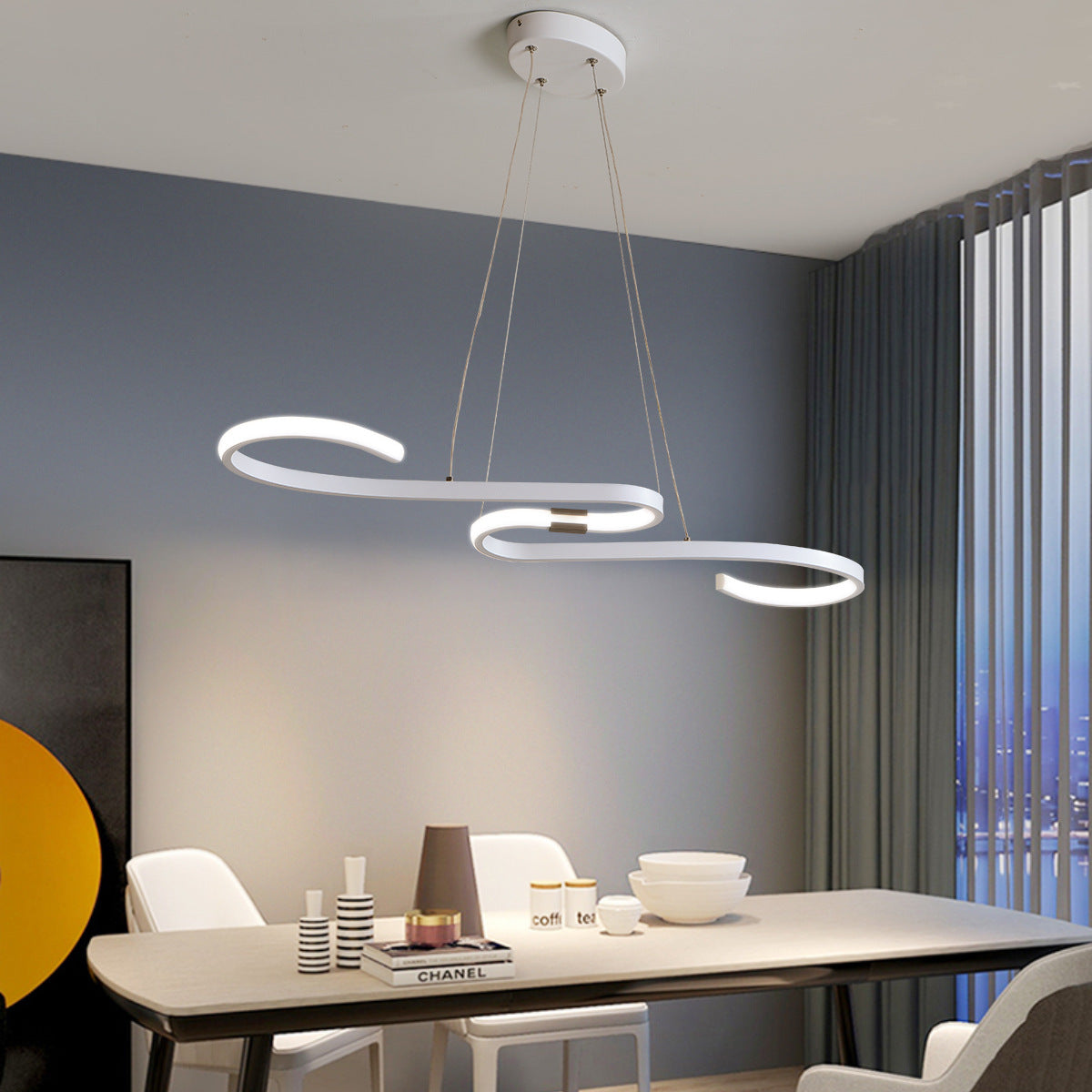 Louise Gebogen LED Hanglampen Wit Zwart Metaal Silicagel Eetkamer