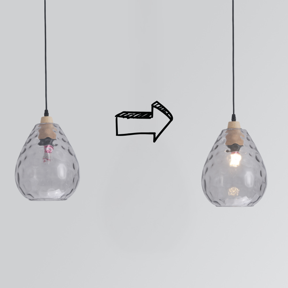 Elio Vintage Teardrop Hanglamp, Bar/Kitcheneiland, Glas/Hout