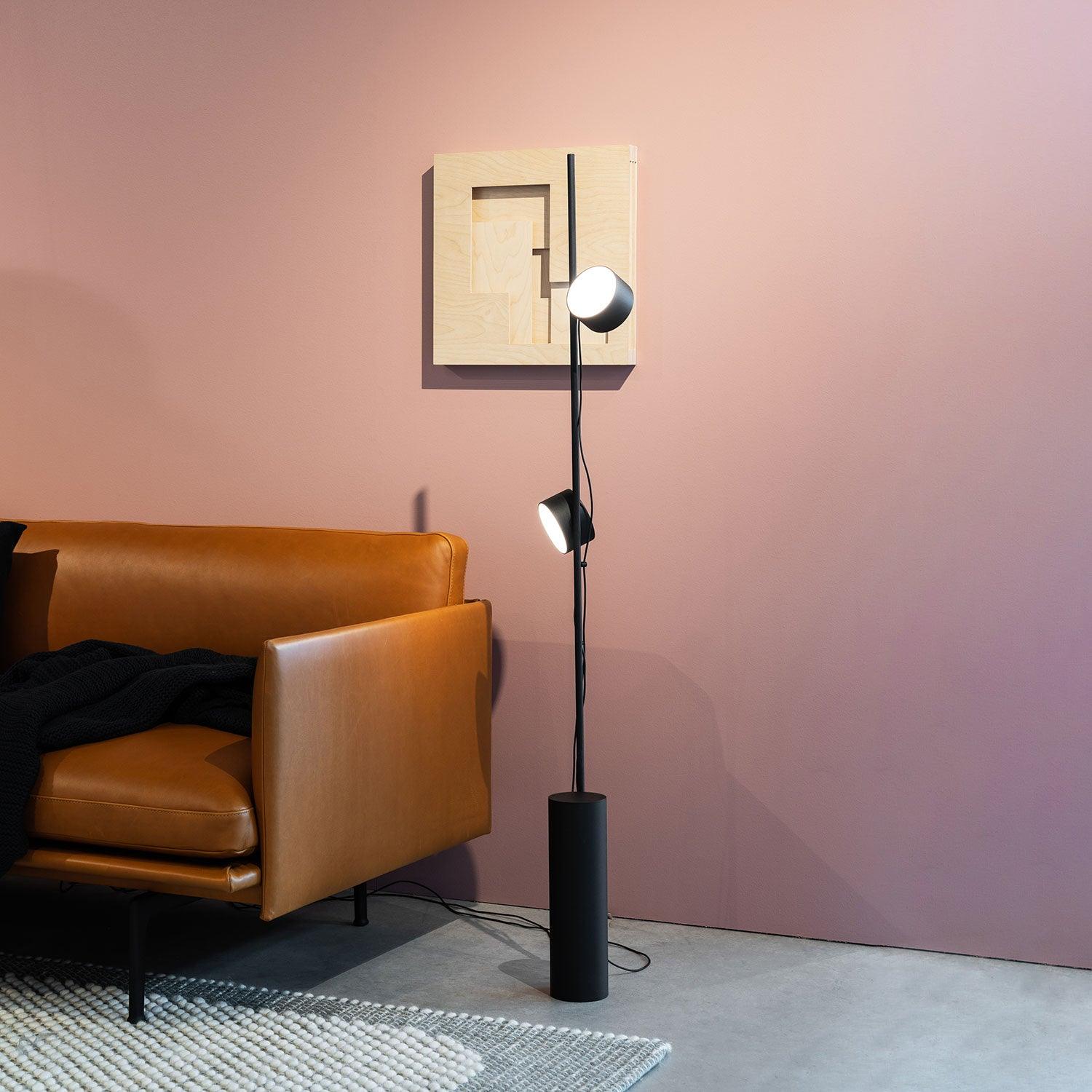 Elio Design Cilindrisch/Lineair Modern Vloerlamp, Metaal, Zwart, Slaapkamer