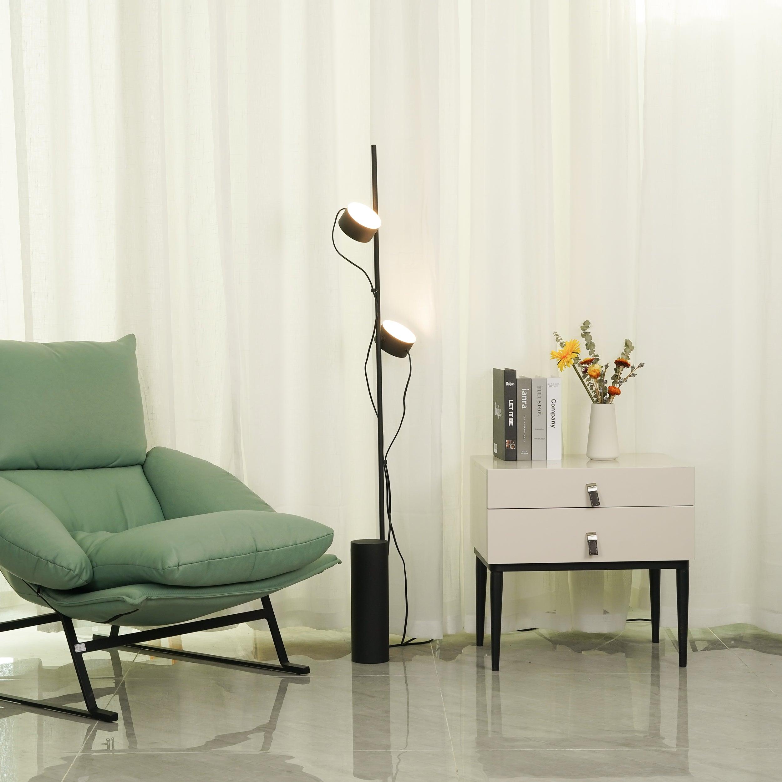 Elio Design Cilindrisch/Lineair Modern Vloerlamp, Metaal, Zwart, Slaapkamer
