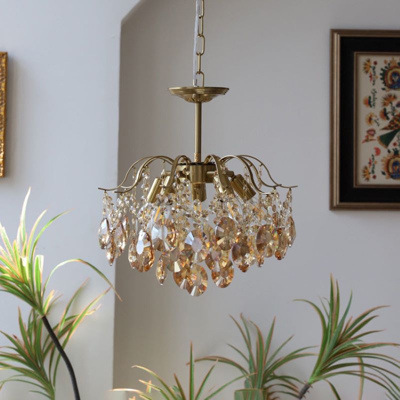 Marilyn Retro Kristal Kroonluchters Amber Glas Metaal Woonkamer