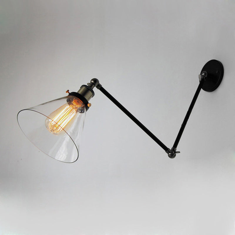Marcello Industial Verstelbare Wandlamp Metaal/Glas Zwart/Goud Slaapkamer/Keuken