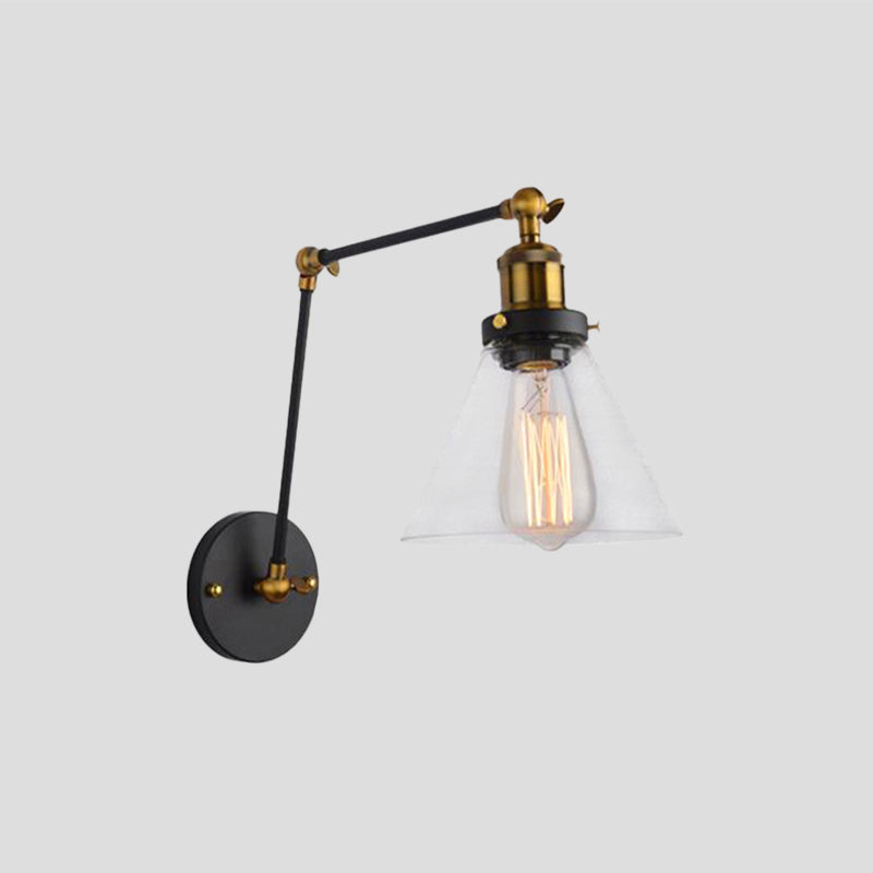 Marcello Industial Verstelbare Wandlamp Metaal/Glas Zwart/Goud Slaapkamer/Keuken