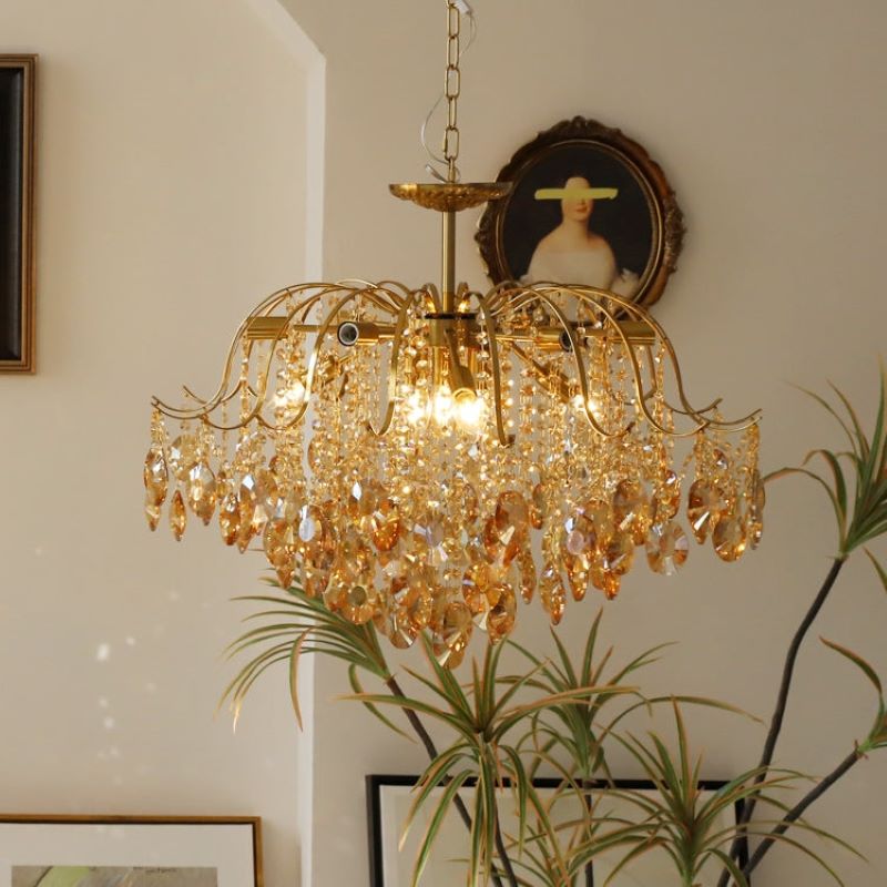 Marilyn Retro Kristal Kroonluchters Amber Glas Metaal Woonkamer
