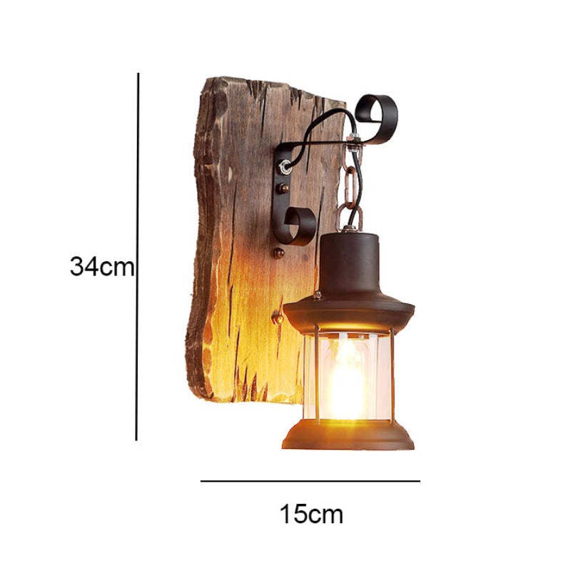 Valerio Retro Lantern LED Wandlampen Zwart Bronze Metaal Hout Slaapkamer