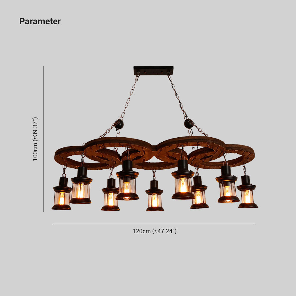 Brio Vintage 5 Ring Metal/Wood Pendant Light, Walnut