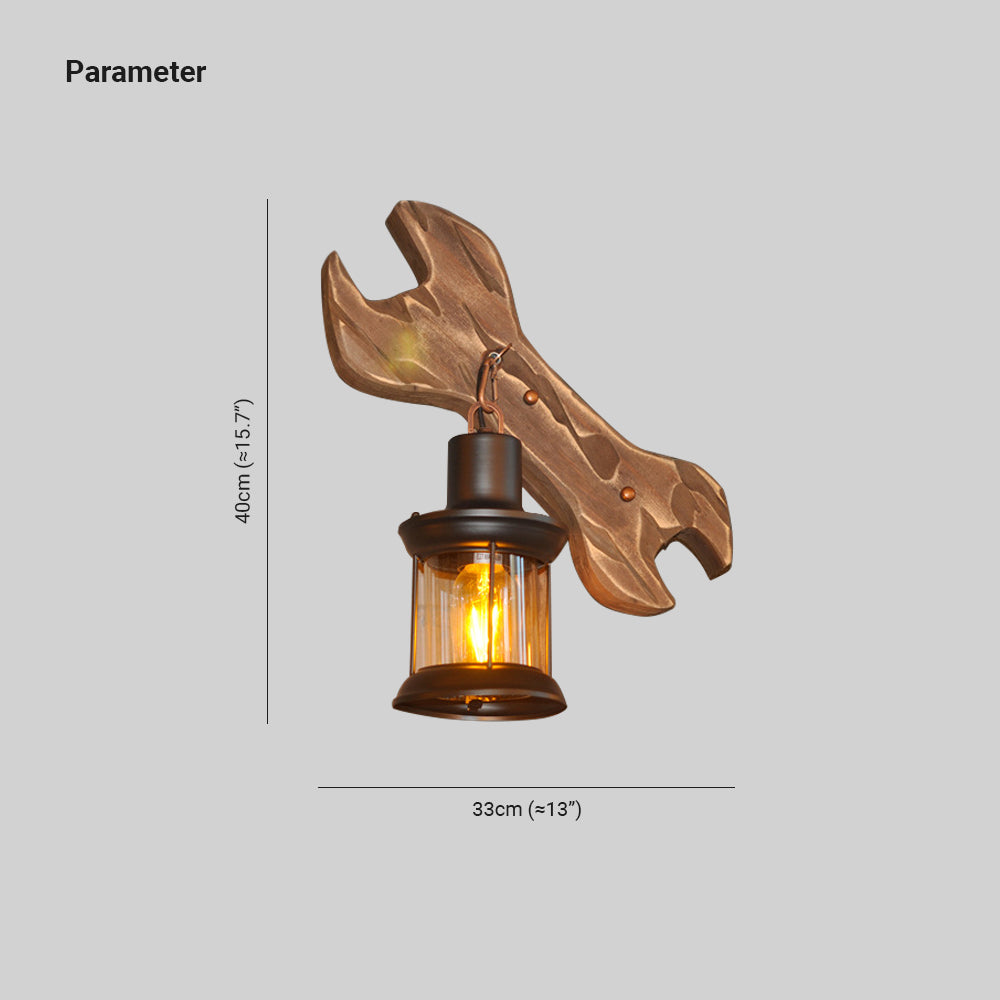 Brio Lantern & Spanners Wall Lamp, Wood/Metal, Bedroom