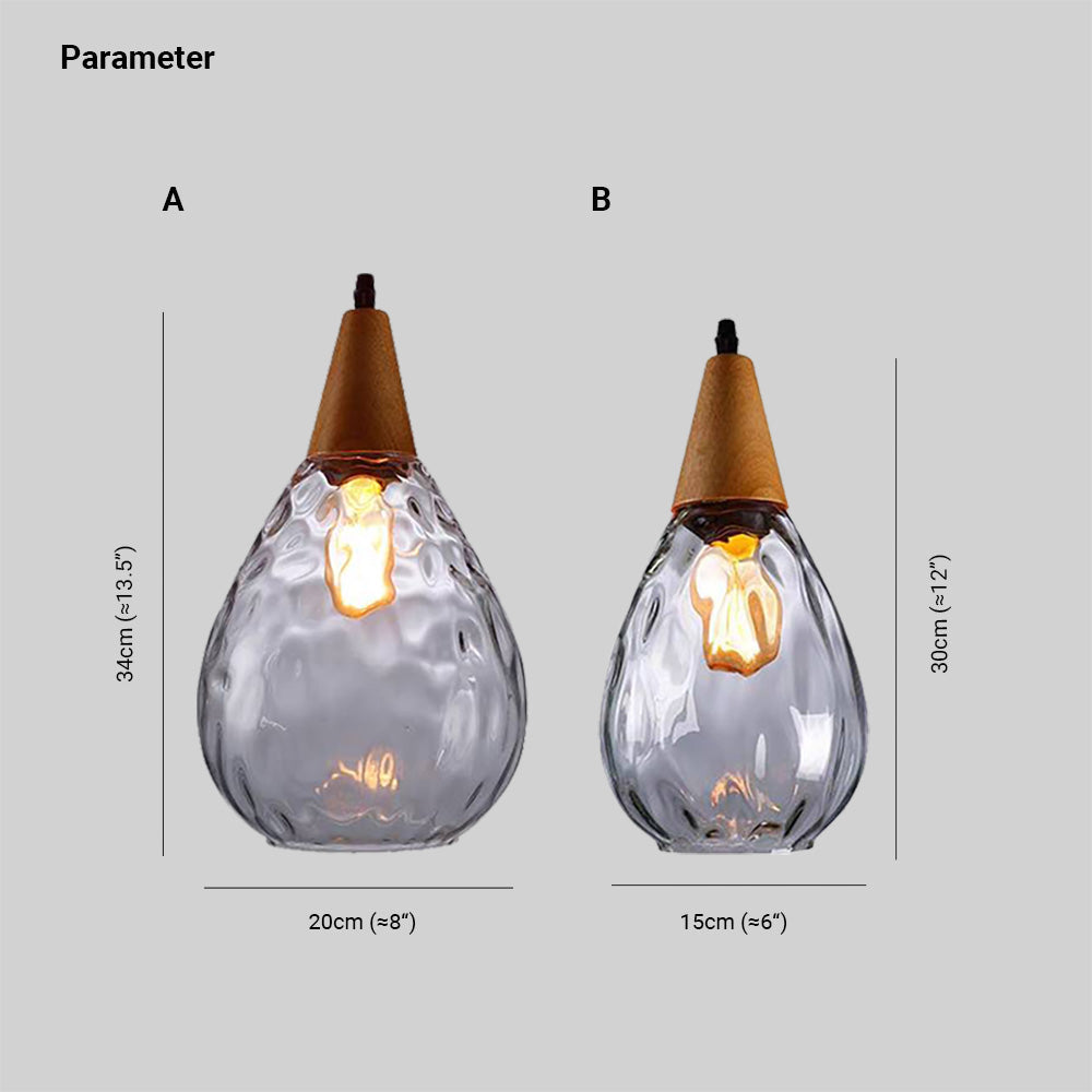 Elio Vintage Teardrop Hanglamp, Bar/Kitcheneiland, Glas/Hout